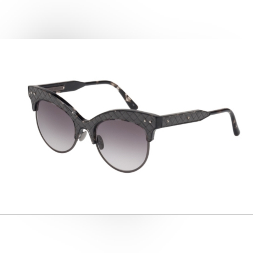 Bottega Veneta Sunglasses BV0014S 001 Black Quilted Leather Butterfly Frames